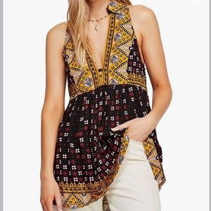 ThredUP Free People Geometric Rose Patterned Sleeveless Cut Out Blouse